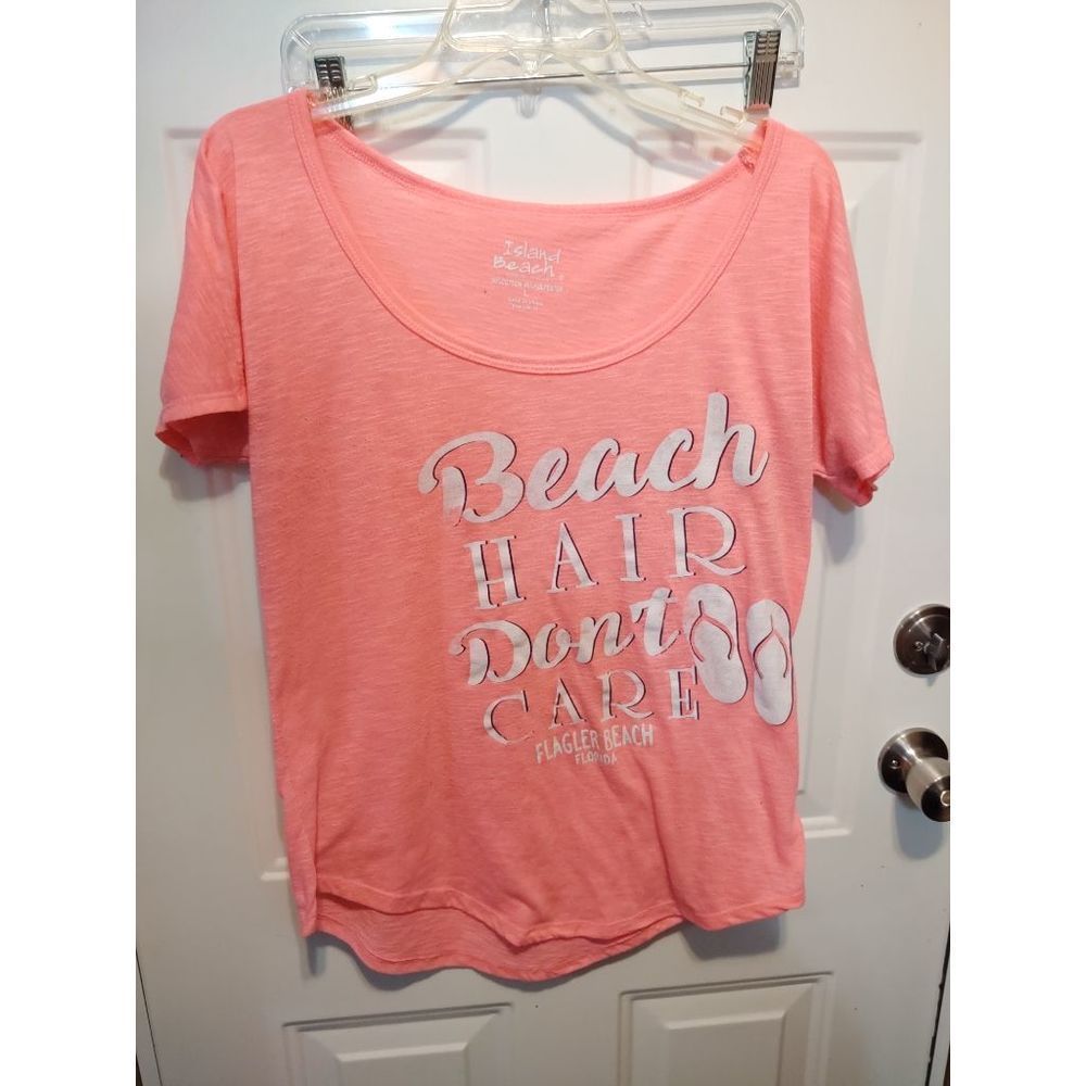 Island Beach Flagger Beach FL Tee Pink Women's Size Large